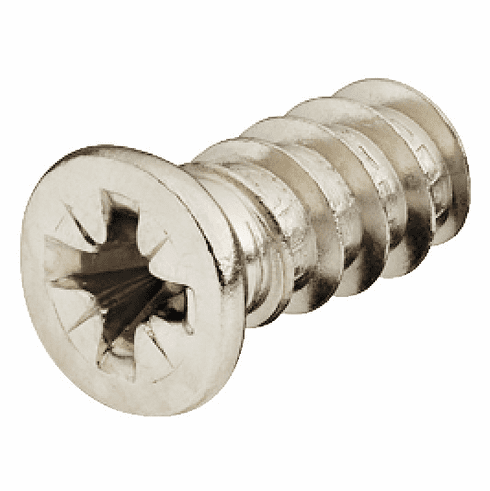 Hafele Euro screw, with Special Cylinder Head, #2 Pozi Drive, Bulk Pack, Length: (5/8") 16 mm, nickel, Item# 013.20.743, 01320743, 013-20-743