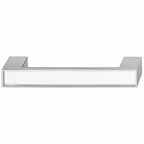 Hafele Furniture Handle, White & Polished Chrome, Glass & Zinc, 128 mm CTC, Item# 109.50.274, 10950274, 109-50-274