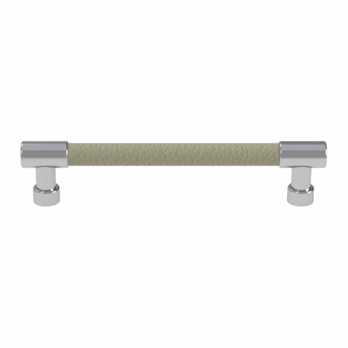 Hafele Handle, Zinc, Faux Leather, TAG Traditional, Chrome/oyster, 128 mm CTC, Item# 111.95.404, 11195404, 111-95-404