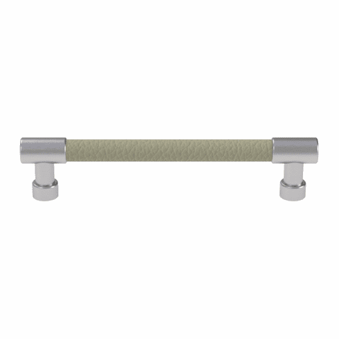 Hafele Handle, Zinc, Faux Leather, TAG Traditional, Matt aluminum/oyster, 128 mm CTC, Item# 111.95.407, 11195407, 111-95-407