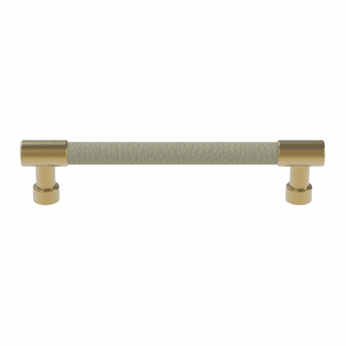 Hafele Handle, Zinc, Faux Leather, TAG Traditional, Matt gold/oyster, 128 mm CTC, Item# 111.95.410, 11195410, 111-95-410