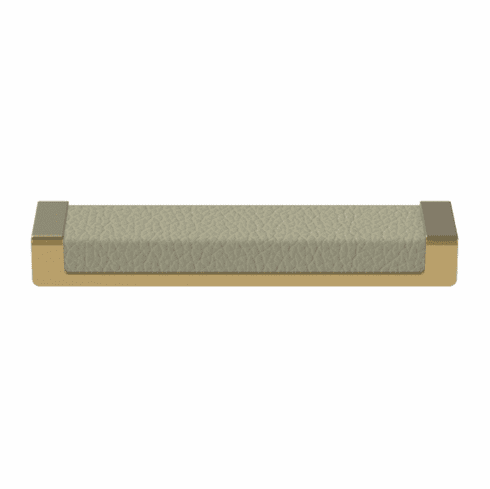 Hafele Handle, Zinc, Faux Leather, TAG Minimalist, Matt gold/oyster, 128 mm CTC, Item# 111.95.446, 11195446, 111-95-446