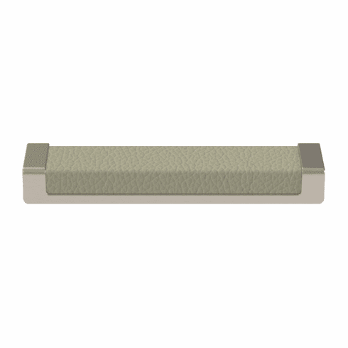 Hafele Handle, Zinc, Faux Leather, TAG Minimalist, Matt nickel/oyster, 128 mm CTC, Item# 111.95.449, 11195449, 111-95-449