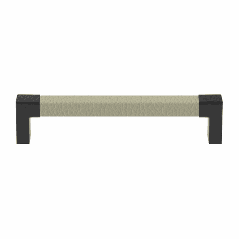 Hafele Handle, Zinc, Faux Leather, TAG Modern, Black/oyster, 128 mm CTC, Item# 111.95.473, 11195473, 111-95-473