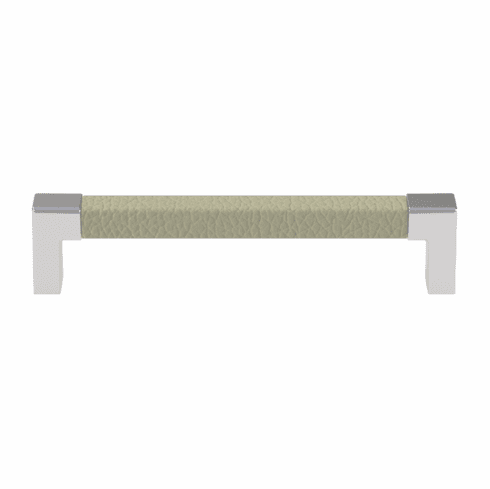 Hafele Handle, Zinc, Faux Leather, TAG Modern, Chrome/oyster, 128 mm CTC, Item# 111.95.476, 11195476, 111-95-476