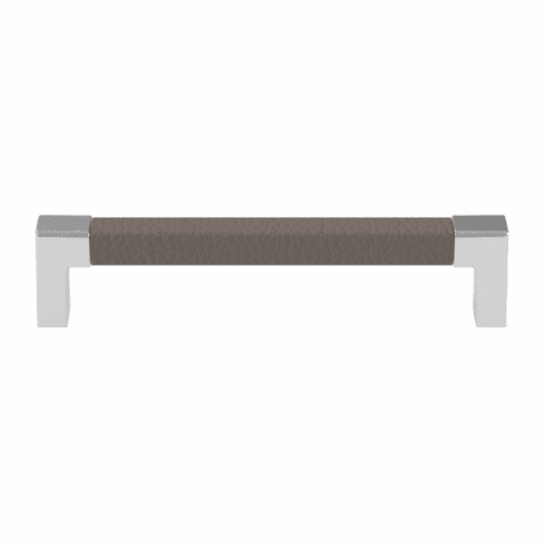 Hafele Handle, Zinc, Faux Leather, TAG Modern, Chrome/pewter, 128 mm CTC, Item# 111.95.477, 11195477, 111-95-477