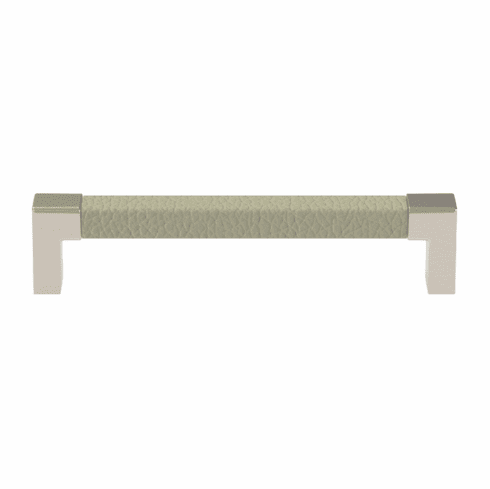 Hafele Handle, Zinc, Faux Leather, TAG Modern, Matt nickel/oyster, 128 mm CTC, Item# 111.95.485, 11195485, 111-95-485