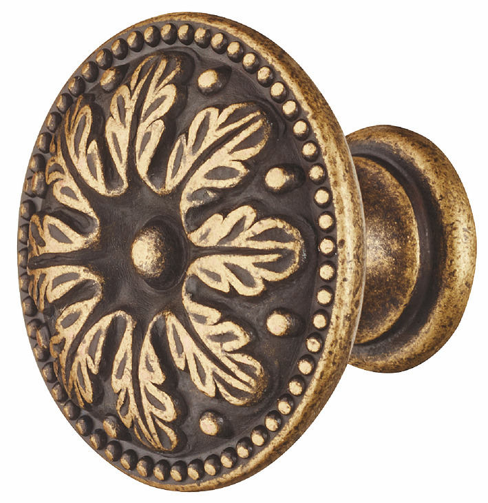 Hafele Knob, brass, rustic, M4, 30mm diameter