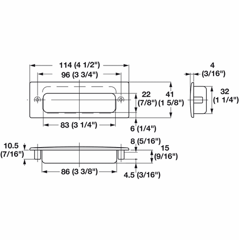 Hafele Inset Handle, 316 Stainless Steel, Satin, square, Item# 152.53.014, 15253014, 152-53-014