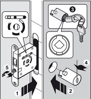 Hafele 230.36.600 Hook Bolt Mortise Lock, Backset 22 mm For combination  with Symo cylinder removable core, Nickel-plated