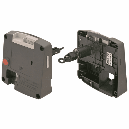 Hafele Safe-O-Mat - Coin Return, 800 Series, For wood laminate or plastic lockers, 1x quarter, left hand, Item# 231.53.810, 23153810, 231-53-810