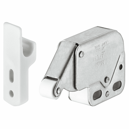 Hafele Mini-Latch, screw fixing, catch, Lock: Stainless steel/white, counterpiece: White, Item# 245.54.707, 24554707, 245-54-707