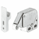 Hafele Mini-Latch, screw fixing, catch, Lock: Stainless steel/white, counterpiece: White, Item# 245.54.707, 24554707, 245-54-707