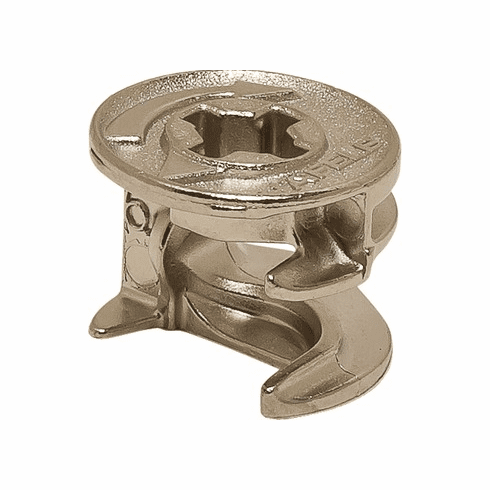 Hafele Connector Housing, Minifix® 15, Zinc alloy, Without rim, For wood thickness from 16 mm and above, nickel-plated, Item# 262.26.533, 26226533, 262-26-533