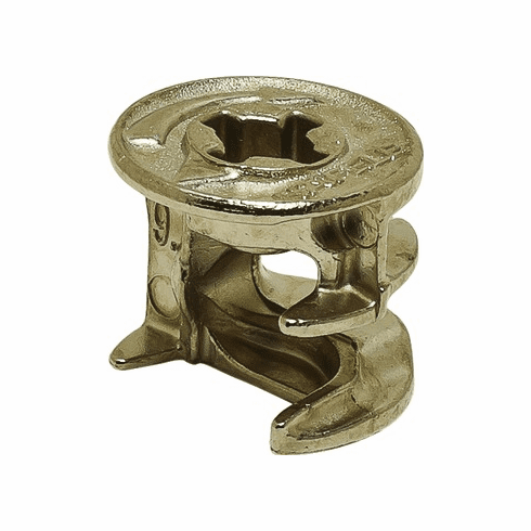 Hafele Connector Housing, Hfele Minifix 15, Zinc alloy, Without rim, For wood thickness from 19 mm, drilling depth x 14.0+0.5 mm, dim. A: 9.5 mm, nickel plated, Item# 262.26.535, 26226535, 262-26-535