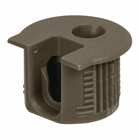 Hafele Connector Housing, Rafix 20 System, without Dowel, with Ridge, Plastic, with Tightening Element, For wood thickness 19 mm, taupe gray, Item# 263.14.615, 26314615, 263-14-615