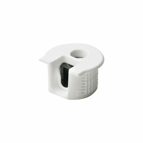 Hafele Connector Housing, Rafix 20 System, without Dowel, with Ridge, Plastic, with Tightening Element, For wood thickness 16 mm, white, Item# 263.14.703, 26314703, 263-14-703