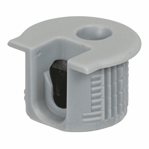 Hafele Connector Housing, Rafix 20 System, without Dowel, with Ridge, Plastic, with Tightening Element, For wood thickness 19 mm, classic gray, Item# 263.14.915, 26314915, 263-14-915