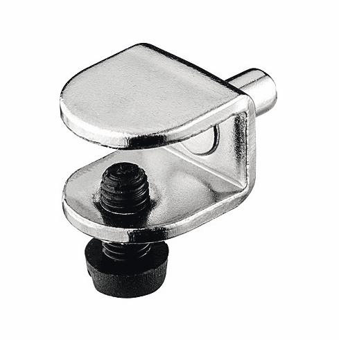 Hafele Glass Shelf Support, with Safety Locking Screw, Steel, for 9 mm glass thickness, Nickel-plated, Item# 282.20.715, 28220715, 282-20-715