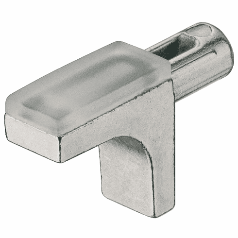 Hafele Shelf Support, For glass shelves, for screw fixing into drill hole  5 mm, Steel, load-bearing capacity 80 kg (in compliance with DIN EN 1727:1998-06), with lip, Nickel plated, Item# 282.84.721, 28284721, 282-84-721