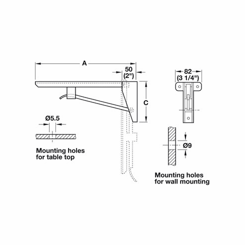 Hafele Folding Table Bracket, Hebgo, Light-Duty Steel, Dimensions ...