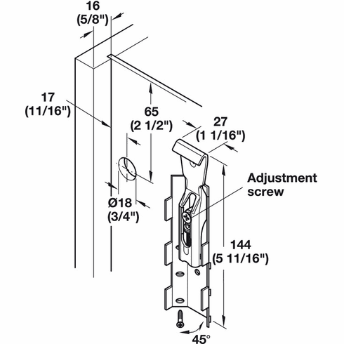 Hafele Cabinet hanger, For Press Fitting; 286 lb Load Capacity, Not visible inside the cabinet, quick fixing system with lever, for screw fixing, mounting: Left or right hand, Item# 290.21.930, 29021930, 290-21-930