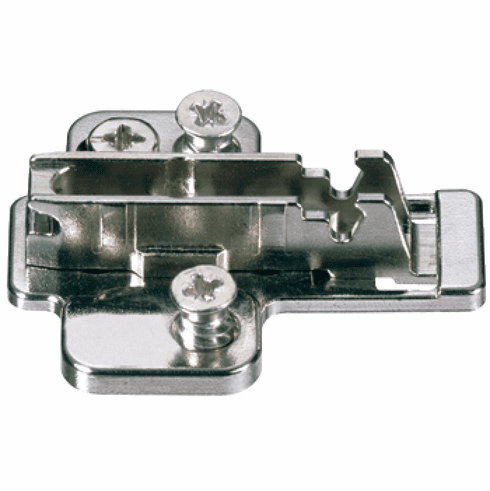 Hafele Mounting Plate, Cruciform Cam Adjusting, Pre-Mounted Euro Screw Fixing, for Grass Click On System Hinges, Nexis, Height 8 mm, Item# 322.89.728, 32289728, 322-89-728