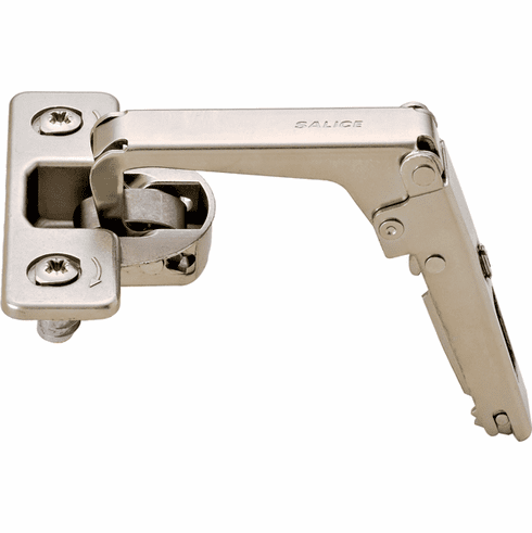 Hafele Pie-Cut Corner Hinge, Salice, 70 Opening Angle, Self Close, Nickel-Plated, cup fixing: For screw fixing, Rapido mounting, model C27YA99, Item# 329.19.620, 32919620, 329-19-620