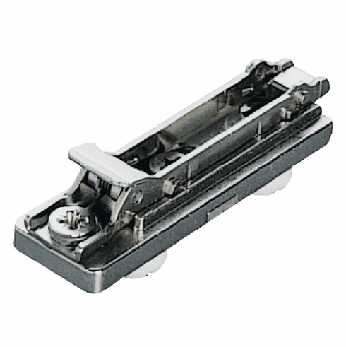 Hafele Mounting plate, Salice SM, zinc alloy, with pre-mounted dowels, quick fixing system, pre-mounted Euro screws and dowels, for press fitting, depth adjustable via eccentric, distance D: 3 mm, for press fitting, drilling depth: 11.5 mm, Item# 329.67.013, 32967013, 329-67-013