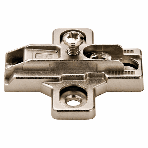 Hafele Slide-On Mounting Plate, Salice, with Hinge Arm, Fastening Screws, slide-on system, pre-mounted Euro screws, 0 mm, model B2R3E09/15, Item# 329.80.626, 32980626, 329-80-626