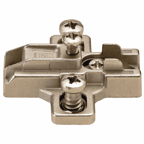 Hafele Wing Mounting Plate, Salice, Slide-On, Pre-Mounted 11 mm Euro Screws, slide-on system, installation with chipboard screws, 0 mm, model B2RGE69/17, Item# 329.81.721, 32981721, 329-81-721