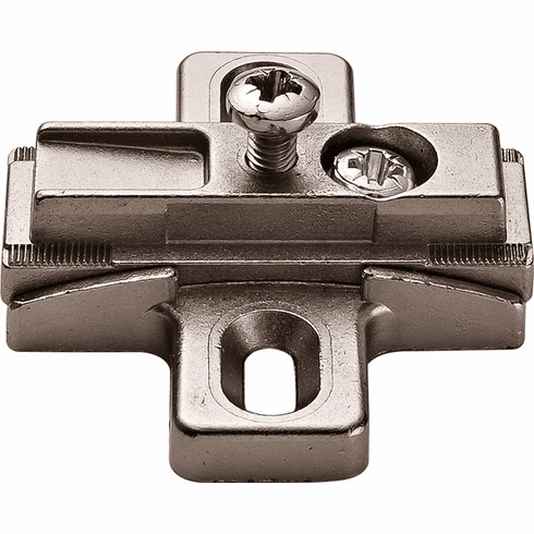 Hafele Wing Mounting Plate, Salice, Slide-on, Wood Screw, Angle from 7.5 to +7.5, Slide-on system, fixing with chipboard screws, model B2V3BW9R/15, Item# 329.84.110, 32984110, 329-84-110