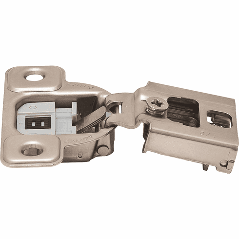 Hafele Concealed Hinge, Salice Excentra 2-Cam, 106 Opening Angle, Soft Close, 1/2" Overlay, Nickel-plated, screw-on, model CUP37D9, Item# 343.61.520, 34361520, 343-61-520