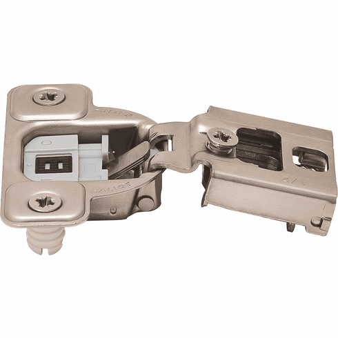 Hafele Concealed Hinge, Salice Excentra 2-Cam, 106 Opening Angle, Soft Close, 1/2" Overlay, Nickel-plated, press-fit, model CUR37D9, Item# 343.61.521, 34361521, 343-61-521