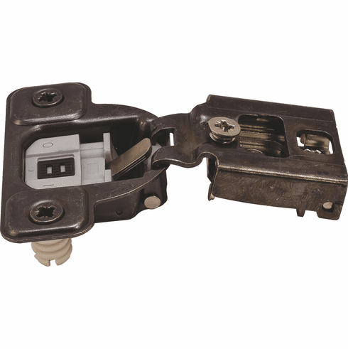 Hafele Concealed Hinge, Salice Excentra 2-Cam, 106 Opening Angle, Soft Close, 1/2" Overlay, Titanium, press-fit, model CUR37D6, Item# 343.61.525, 34361525, 343-61-525