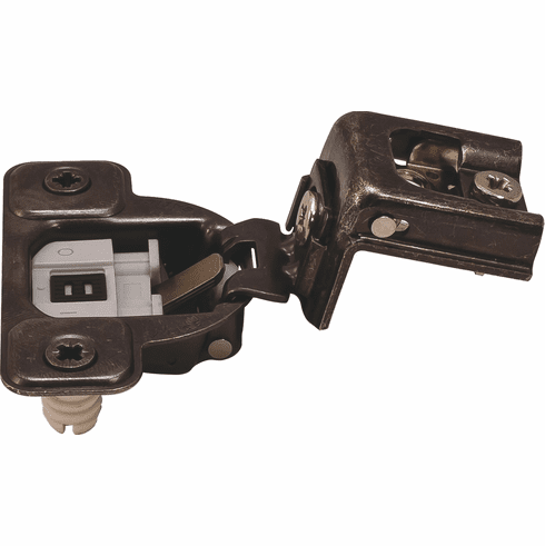 Hafele Concealed Hinge, Salice Excentra 2-Cam, 106 Opening Angle, Soft Close, 1 1/4" Overlay, Titanium, press-fit, model CUR3AD6, Item# 343.61.527, 34361527, 343-61-527