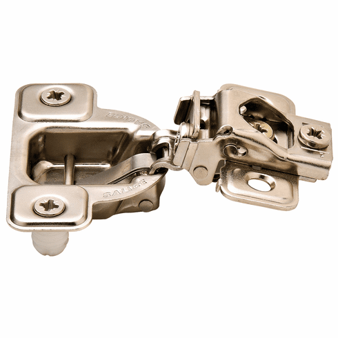 Hafele Concealed Hinge, Salice Face Frame 3 Cam, 106 Opening Angle, Self Close, 1/2" Overlay, model CSR3799XR Press-fit; nickel plated, Item# 343.62.510, 34362510, 343-62-510