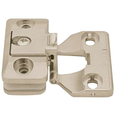 Hafele Glass Door Hinge, Aximat, 230 Opening Angle, Glass to Wood, 3 mm Overlay, For glass/wood constructions, nickel plated, opening angle: 230, Item# 344.89.740, 34489740, 344-89-740