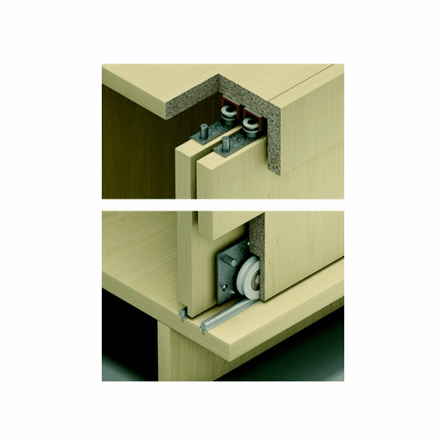 Hafele Sliding Door Hardware, Slido F-Line15 55A, set, For Bottom Running Wood doors, for Door Weights up to 121 lbs., for 3 doors, without height adjustment, Item# 402.23.001, 40223001, 402-23-001
