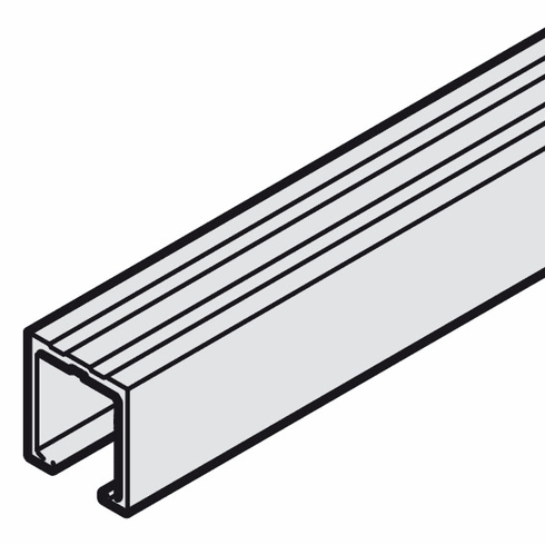 Hafele Single Top Running Track, For Slido F-Line21, for Hafele Slido F-Line21, Front: Stainless steel coloured anodized, rear side: Brushed, length: 3,500mm, aluminium, Item# 402.30.649, 40230649, 402-30-649