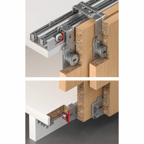 Hafele Sliding door fitting, Hafele Slido F-Line31 60A, set, Vorfront, for wooden sliding doors with top running door leaves, connection facility to e-drive, for door weights up to 60 kg, Vorfront, for 3 doors, with soft and self closing mechanism on both sides, Item# 402.31.039, 40231039, 402-31-039