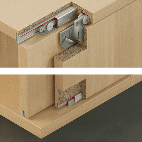 Hafele Sliding Door Hardware, Slido F-Line21 12C, set, For small wooden sliding doors, for door weights up to 12 kg, For 2 doors, with track stopper, Item# 402.33.013, 40233013, 402-33-013