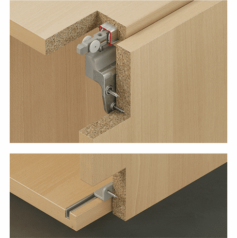 Hafele Sliding Door Hardware, Slido F-Line21 20A, set, For cabinets with 1 wooden door, for door weights up to 20 kg, for door heights up to 1,400 mm, For 1 Door, with track stopper, Item# 402.33.029, 40233029, 402-33-029