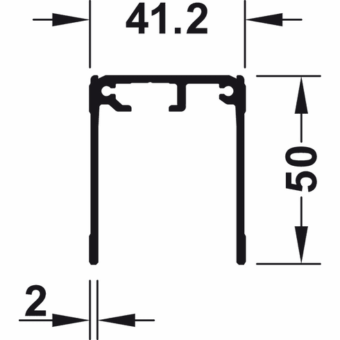 Hafele Single guide track, top, for screw fixing, height 50mm, pre-drilled, for Hafele Slido R-Aluflex 80A / 80W, silver coloured anodized (E6/EV1), length: Manufactured to size, Item# 403.60.946, 40360946, 403-60-946