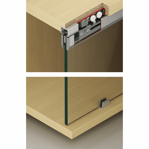 Hafele Sliding Door Hardware, Hawa Clipo 36 G IF, set, For 1 glass door, max. door weight: 79 lbs. (36 kg), Item# 405.02.409, 40502409, 405-02-409