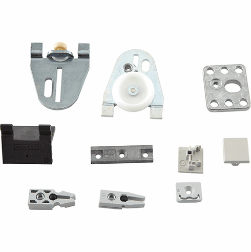 Hafele Sliding Door Hardware, Hawa Regal B 25 H VF, set, For shelves, for 1 individually positioned wooden door, for door weights up to 25 kg, for door heights up to 2,000 mm, With clip-in door stopper, Item# 405.55.214, 40555214, 405-55-214