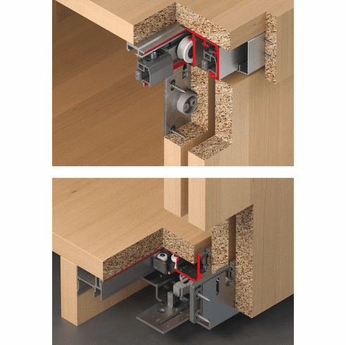 Hafele Sliding Door Hardware, Hawa Combino 65 H MF, Set, For bottom running wooden doors, for door weights up to 65kg, for door heights up to 2600mm, Mixfront, for 3 doors, door thickness 25 mm, Item# 405.71.003, 40571003, 405-71-003