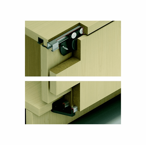 Hafele Sliding Door Hardware, Hawa Clipo 16 H Mixslide, set, For thin cabinet tops, for wooden sliding doors, for door weights up to 16 kg, for door heights up to 1,400 mm, for 2 doors, Item# 405.82.118, 40582118, 405-82-118