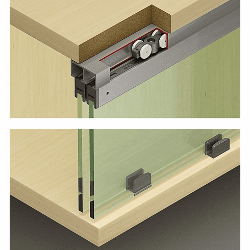 Hafele Sliding Door Hardware, Hawa Clipo 16 GPK IF, set, For 2 Doors, GPK - glass fixing profile is not required on the bottom of the door, Item# 405.82.290, 40582290, 405-82-290