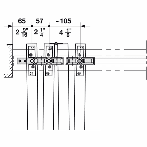 Hafele Sliding Door Hardware, HAWA Bifold 30, set, Hawa Bifold 30 Set, Without upper track and lower guide channel, 2 Panel, Item# 407.58.003, 40758003, 407-58-003